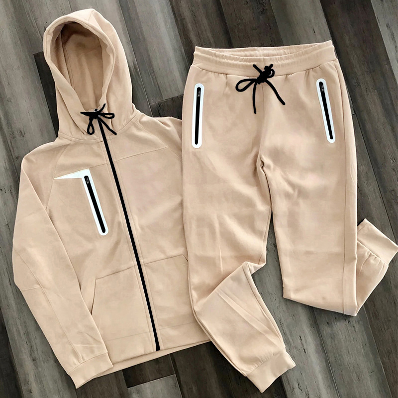 Streetwear męskie dresy moda jesienna kieszenie na zamek błyskawiczny bluza z kapturem i spodniami dresowymi z długim rękawem zestawy dwuczęściowe męskie Casual_voghion.com
