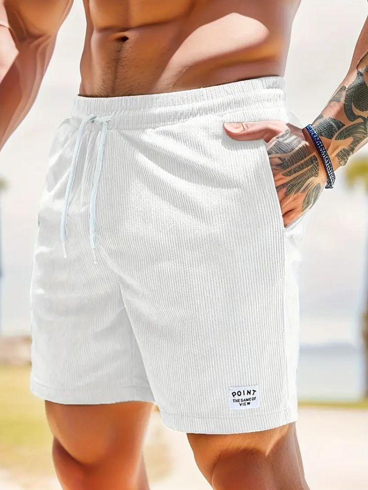2025 Sommer Neue einfarbige Jogginghose mit Schnürung aus Cord, einfache Fünf-Minuten-Shorts, Herren-Shorts, Freizeithose_voghion.com
