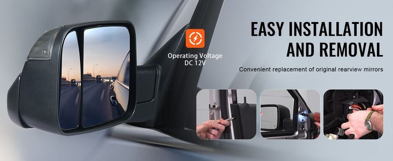VEVOR Towing Mirrors, Left & Right Pair Set For 2002-2008 Dodge Ram 1500 2500 3500 (Partial 2009 Models), Power Heated With Signal Light & Puddle Light, Manual Controlling Flipping Folding, Black_voghion.com