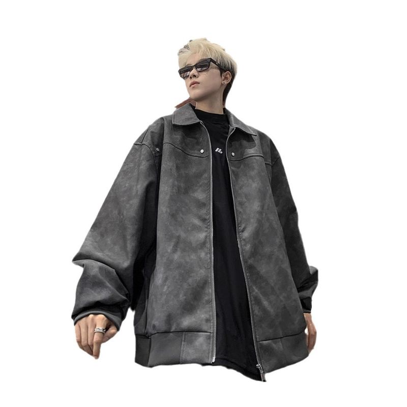 New leather jacket for men in autumn and winter, high-end and cool motorcycle jacket, retro vintage cotton jacket, winter_voghion.com