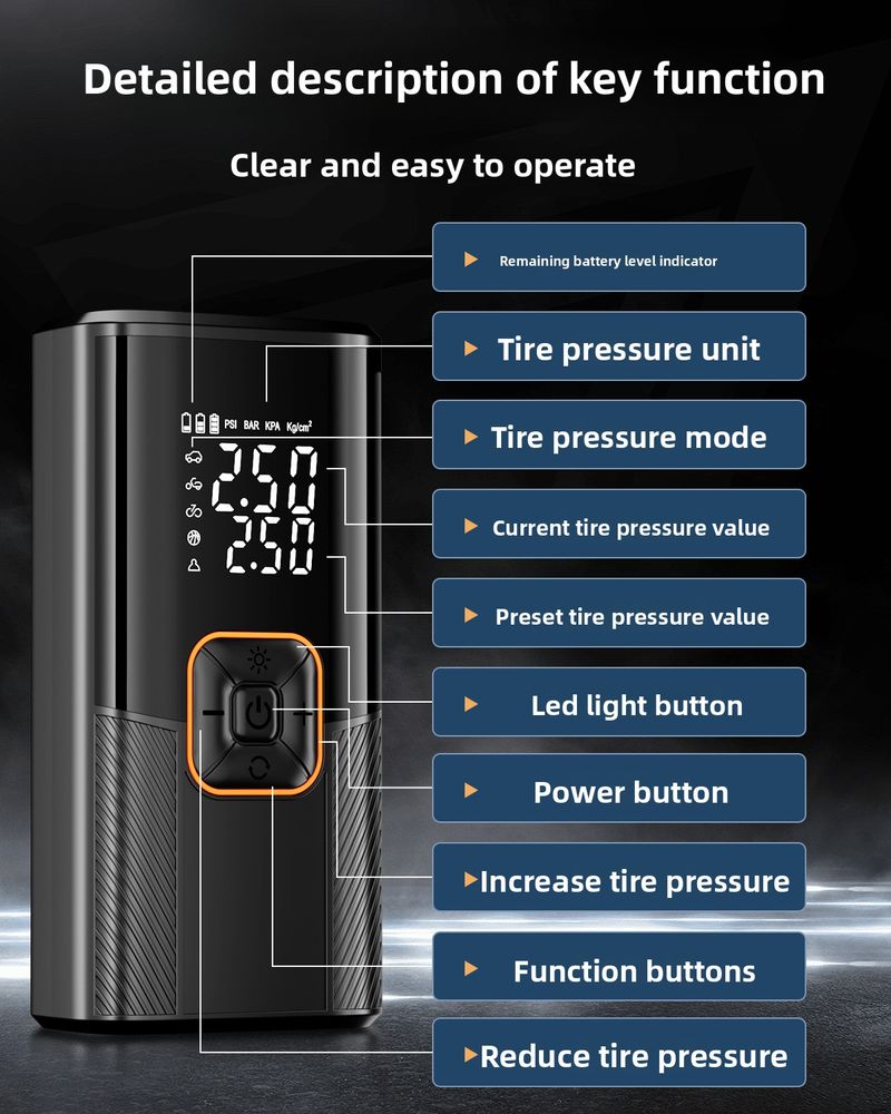 Pompa dell'aria wireless per auto Pompa dell'aria portatile Pompa dell'aria elettrica per pneumatici per auto ad alta pressione Tesoro dell'aria_voghion.com