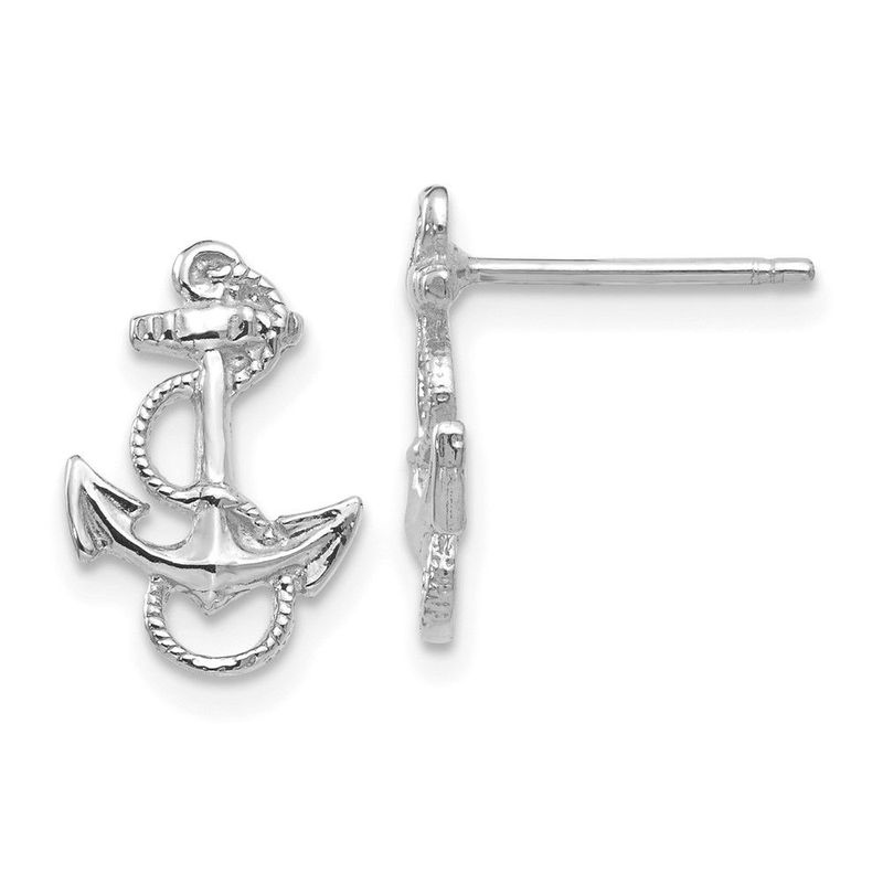 14K White Gold Anchor With Rope Trim Post Earrings_voghion.com