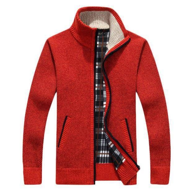 Verdickte Fleece-gefütterte Stehkragen-Strickjacke Für Herren, Herbst Und Winter, Neuer Stil, Übergröße, Einfarbige Oberbekleidung, Freizeitkleidung_voghion.com