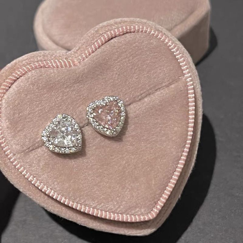 Orecchini a bottone con pallina a forma di cuore e diamanti, set da quattro pezzi, scintillanti, a strati, di nicchia giapponese e coreana._voghion.com