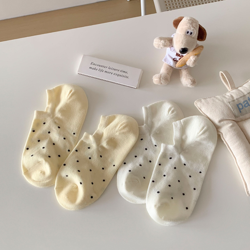 Korean Version Of The Thin Spring And Summer Shallow Boat INS Ladies Solid Color Polka Dots Non-slip Invisible Short Socks_voghion.com