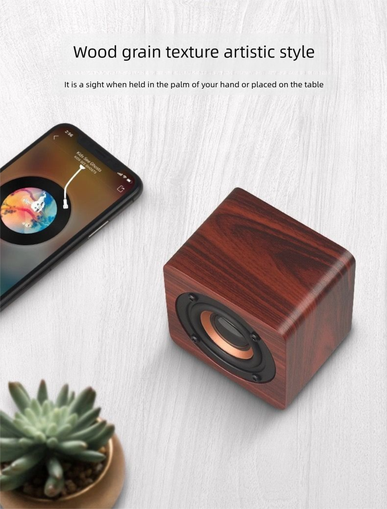 Q1 Caixa de Som Bluetooth Portátil de Madeira Mini Subwoofer de Áudio Sem Fio para Celular Presente Alta Potência Volume Criativo_voghion.com