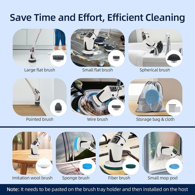 Cepillo de limpieza eléctrico 10 en 1, cepillo de limpieza eléctrico inalámbrico, cepillo de limpieza giratorio, cepillo de limpieza para ducha_voghion.com