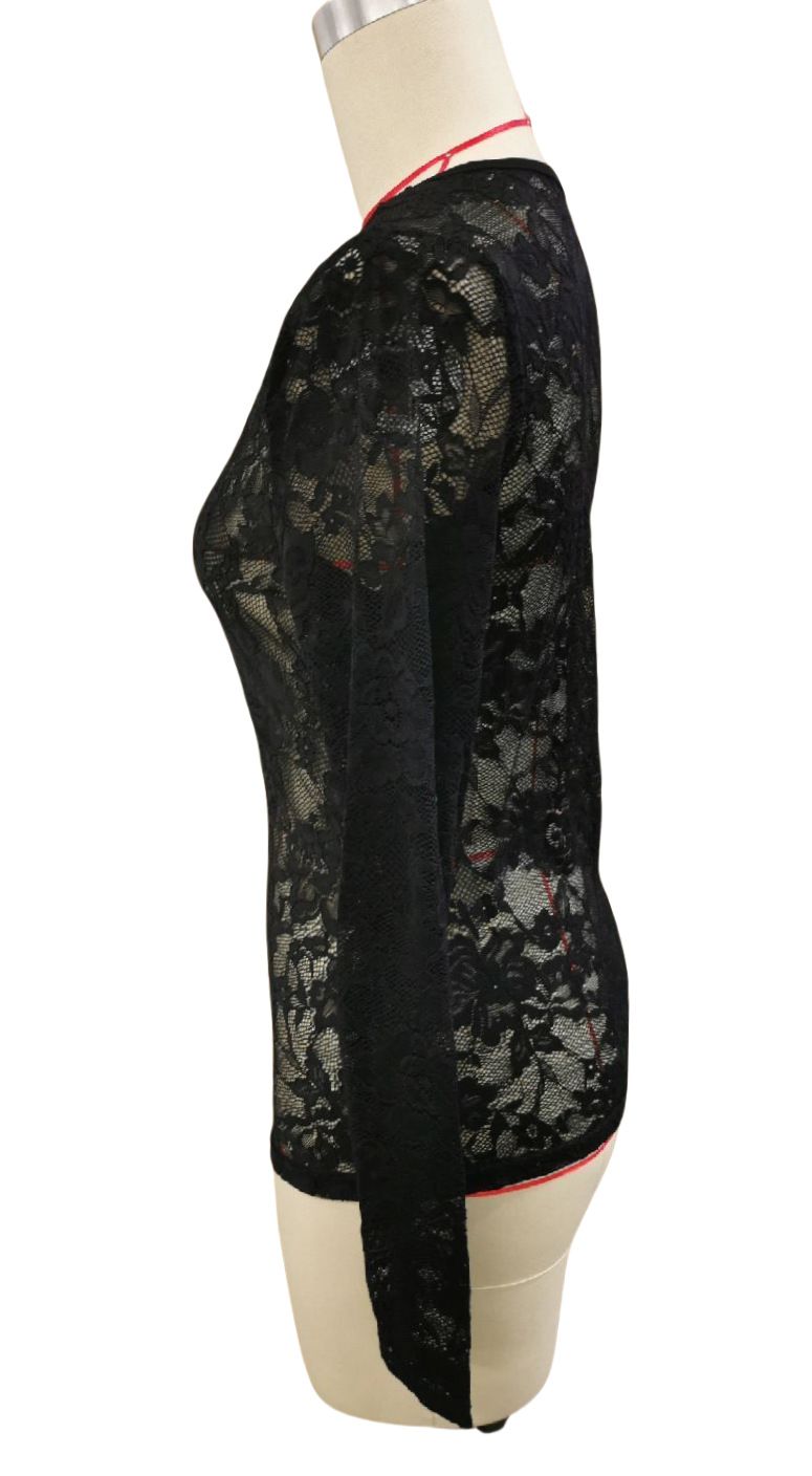 Damenbekleidung Neue sexy einlagige Bluse mit floraler Spitze in Fächerform mit dekorativer Bodenbildung für Damen_voghion.com