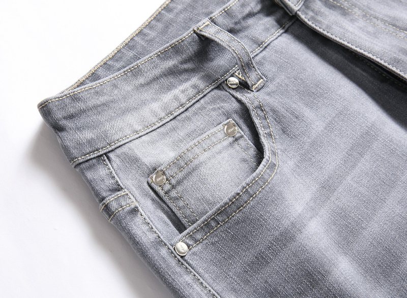 Heren Slim Fit Stretch Jeans - Trendy Grijze Denim Broek met Elastisch Comfort, Mid-Rise Casual Broek_voghion.com