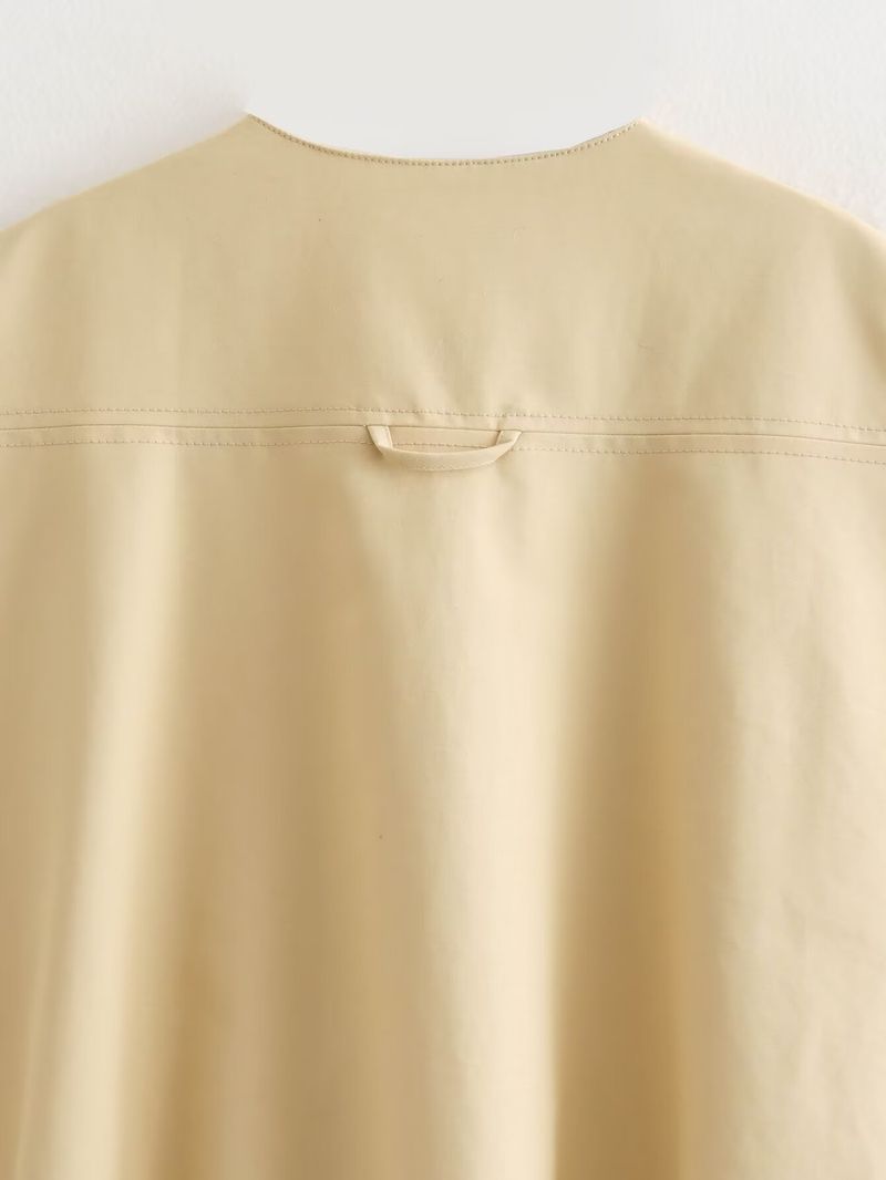 Gilet streetwear tendance à ourlet volanté - Polyester tissé léger, col rond, fermeture éclair sur le devant - Jaune, noir, gris clair, vert kaki (S/M/L/XL)_voghion.com