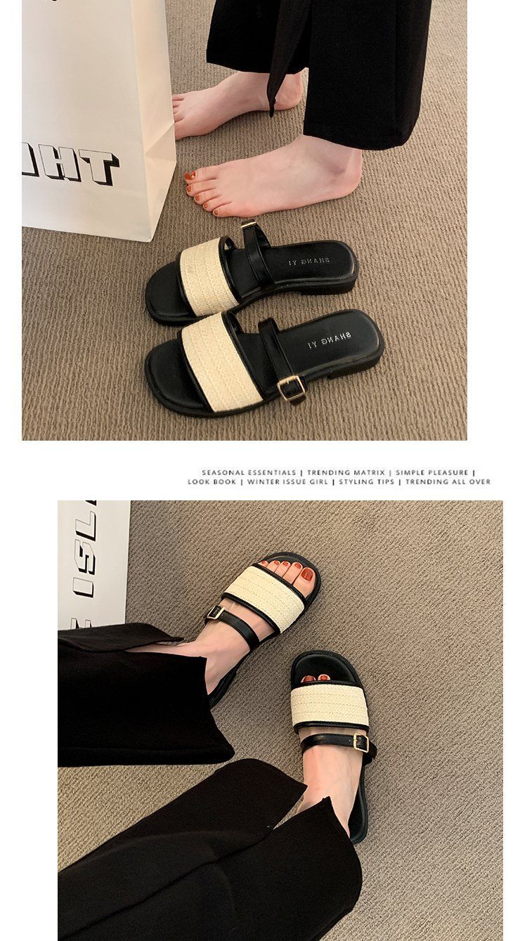 Stomp Feeling Soft Bottom Non-slip Flat Slippers Women's Outer Wear New Retro All-match Casual Beach Shoes_voghion.com