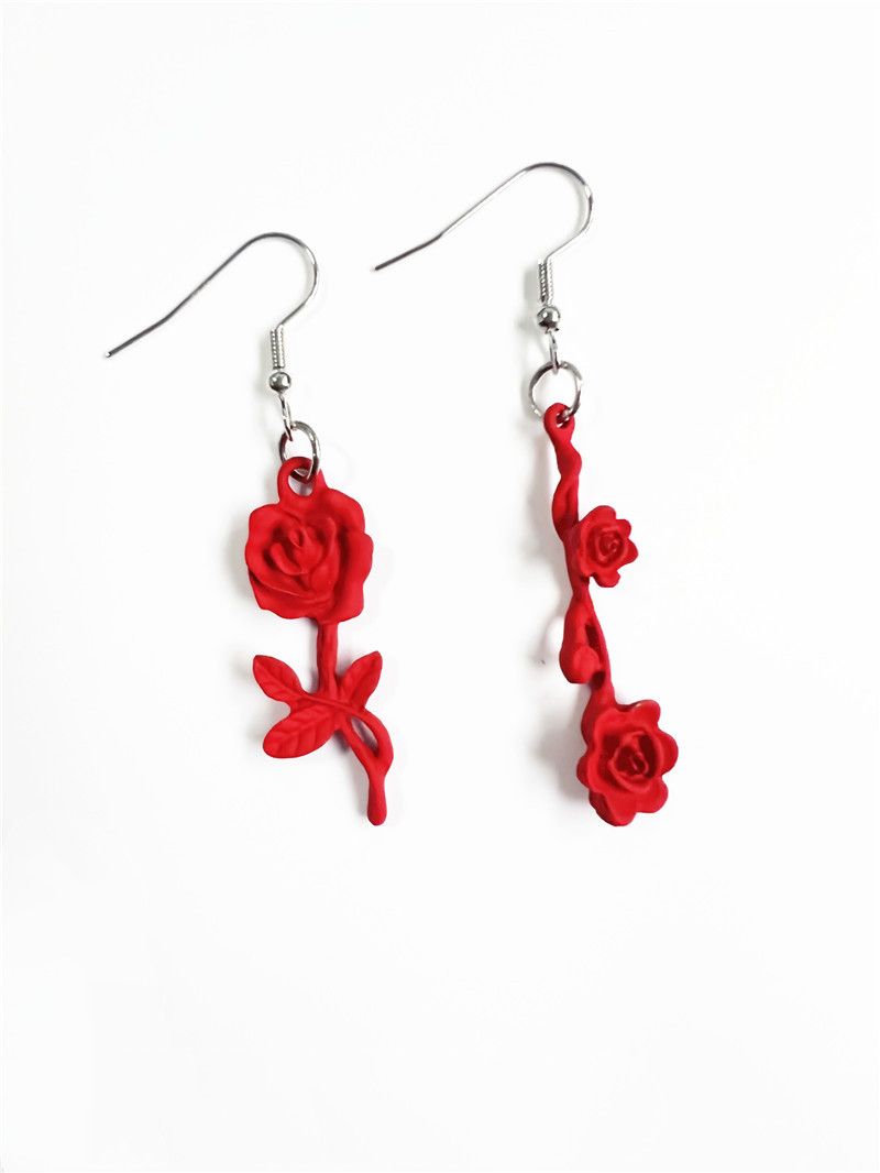 Gothic black rose earrings vintage pendant _voghion.com