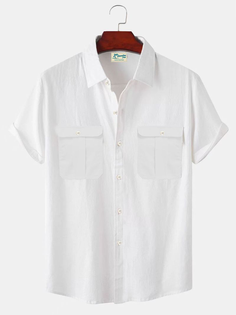 Nuovo cardigan estivo minimalista in lino con colletto ampio e maniche corte, tinta unita_voghion.com