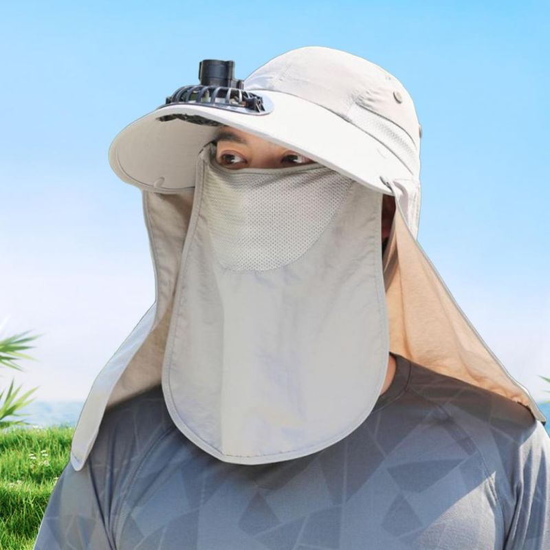 Cappello da pescatore alla moda da uomo, con cappuccio e ventola di raffreddamento, protezione completa, parasole, campeggio, anti-UV, traspirante, a tesa larga, per esterni_voghion.com