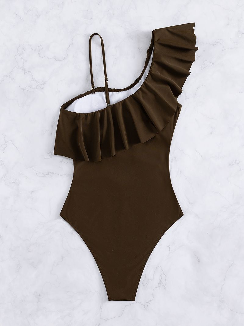 2025 nou, lemn multicolor, marginea urechii, plasă cu un umăr, costum de baie sexy dintr-o singură bucată, bikini pentru comerț exterior european și american_voghion.com