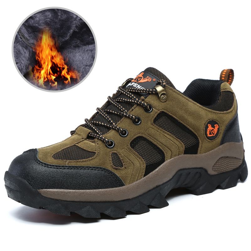Men's Outdoor Sports Casual Hiking Breathable Thick Sole Wear-resistant Non-slip Waterproof Large Size With Fleece_voghion.com