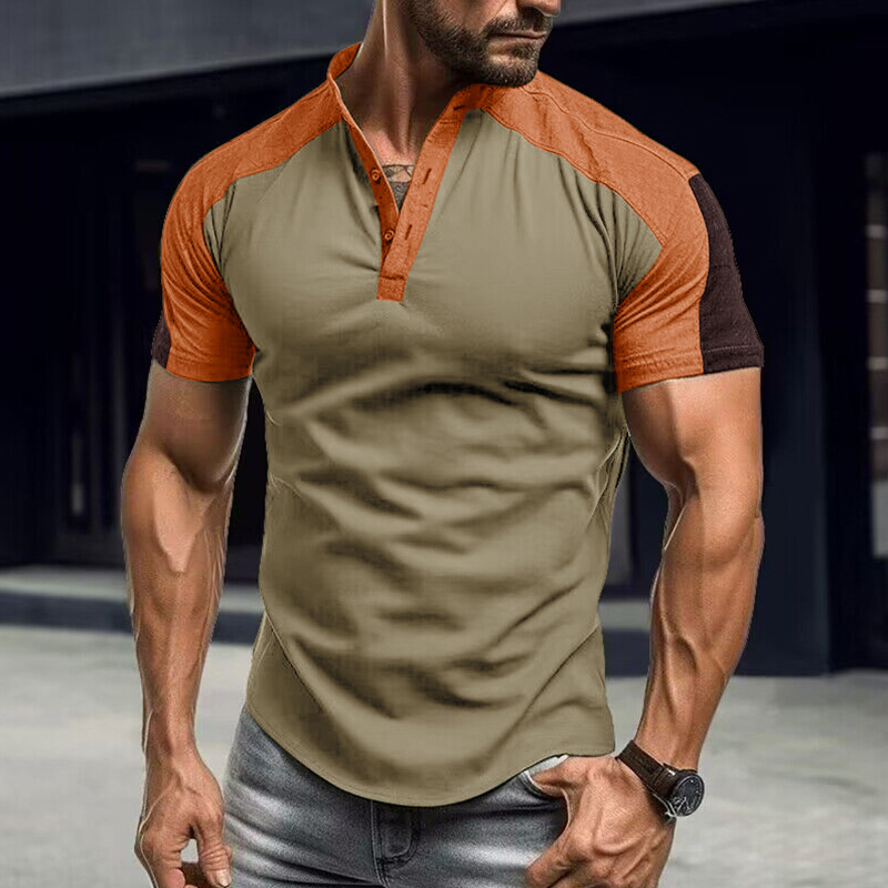 T-shirt à manches courtes et col montant pour homme, chemise Henley de sport de plein air pour homme, haut de fitness, t-shirt_voghion.com