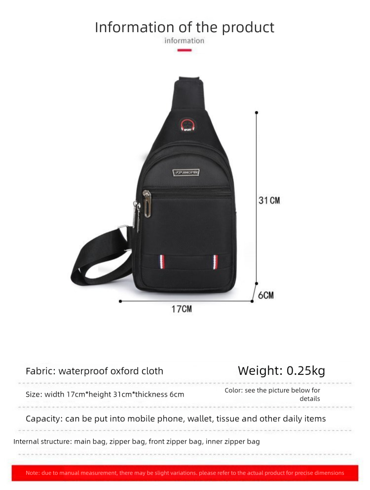 Sac à dos de poitrine pour homme, imperméable et résistant à l'usure, en tissu Oxford, à bandoulière simple, petit, trois couches, grand format, 2025_voghion.com