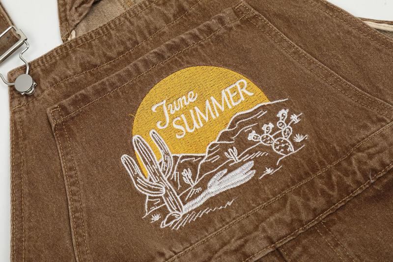 Men's vintage brown desert embroidered overalls_voghion.com