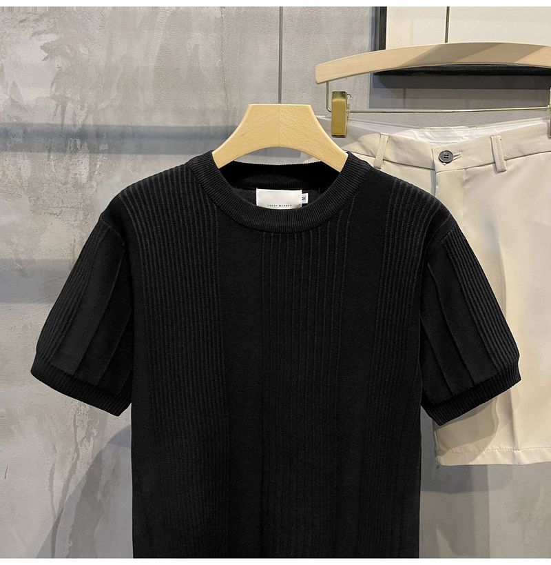Maglietta a maniche corte in maglia da uomo, maglione estivo in seta sottile ghiacciata, mezza manica, parte superiore interna bianca da uomo_voghion.com