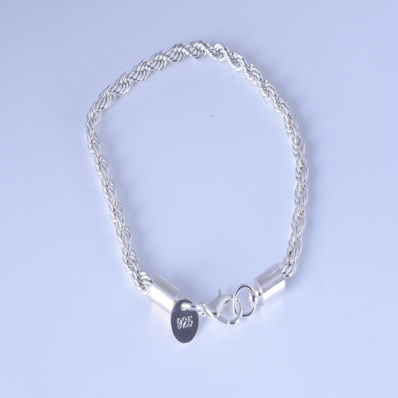 Vroče prodajan priljubljen nakit - 4 mm zapestnica iz zasukane vrvi, preprosta modna posrebrena ženska zapestnica, modno žensko darilo_voghion.com