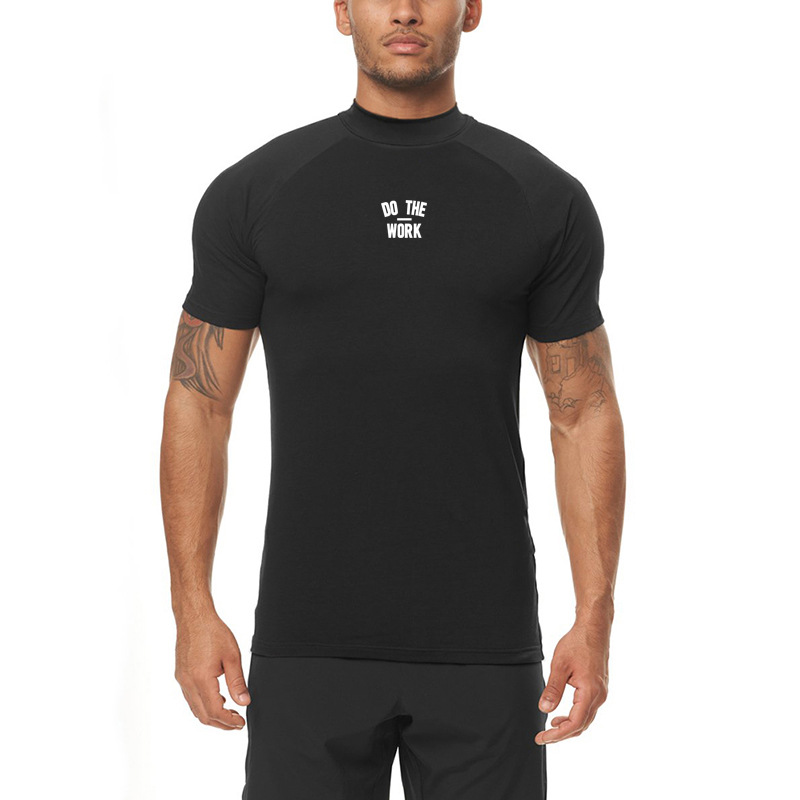 Nouveau Fitness façonnage course décontracté à manches courtes hommes col haut lait soie sport T-shirt Fitness serré_voghion.com