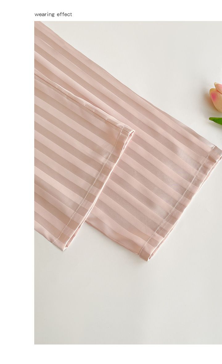 Hydra-Silk Nachtwäsche-Set – Gestreifter, kühlender Damenpyjama mit luxuriösem Jacquard (Langarm, M-XL)_voghion.com