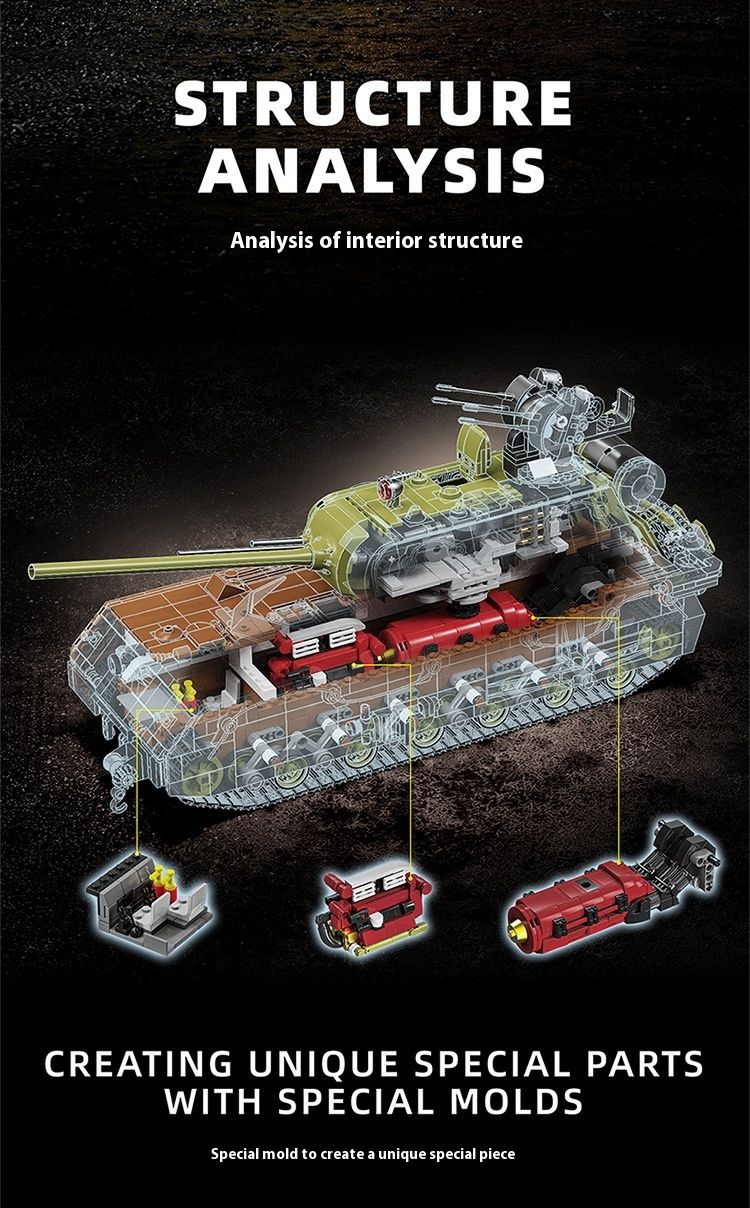 12GO98001-2 Modèle de char super lourd de style souris allemande, jouet de construction à assemblage de puzzle de haute difficulté_voghion.com