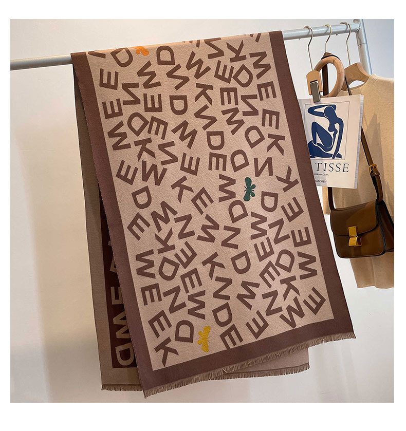 2022 Autunno e Inverno Nuova Sciarpa con Lettera in Cashmere Imitazione per Calda Imitazione Cashmere Jacquard da Donna Addensata_voghion.com