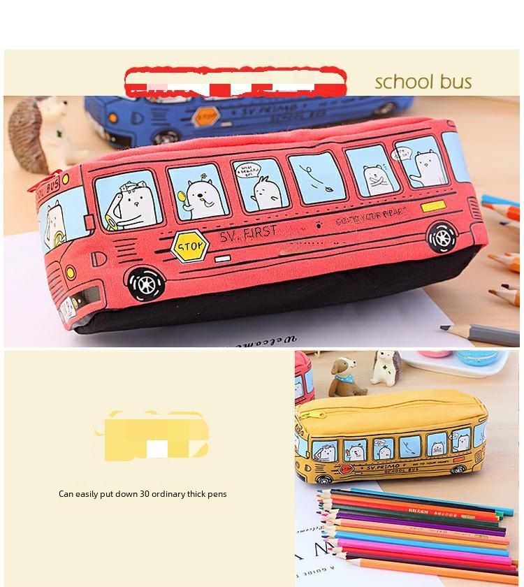 Papetărie creativă coreeană pentru studenți, cu animale mici, cu autobuz, penita cu autobuz, cutie de papetărie din pânză pentru bărbați și femei_voghion.com