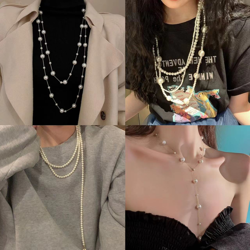 Onregelmatige lange parel Franse lichte elegante trui ketting niche eenvoudige high-end zintuiglijke ketting voor vrouwen_voghion.com