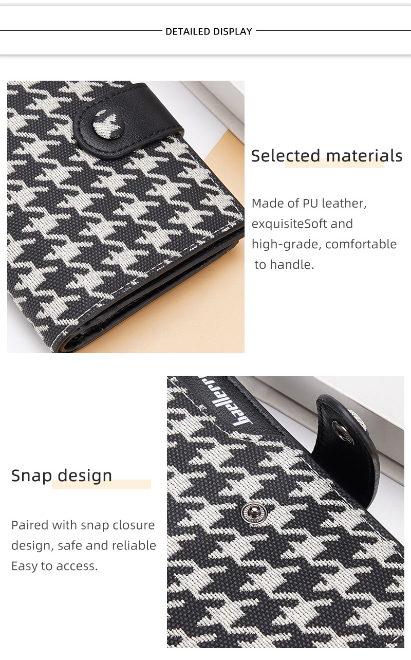Baellerry Ny Pung Dame Kort Koreansk Stil Houndstooth Kontrast Multi-kort Lynlås Møntpung Korttaske_voghion.com