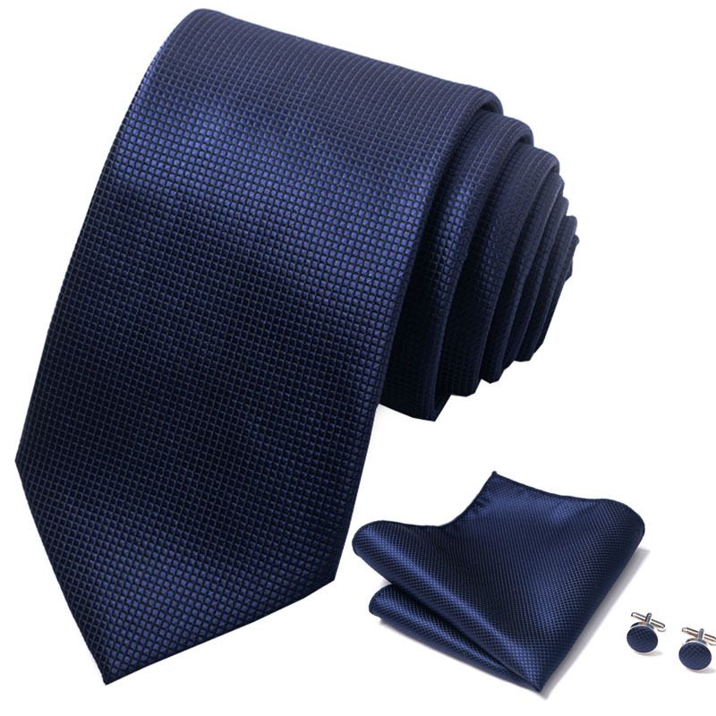Corbata de seda de poliéster de alta calidad unisex para hombre, corbata formal de color sólido, bolsillo, toalla, gemelos, juego de jacquard_voghion.com