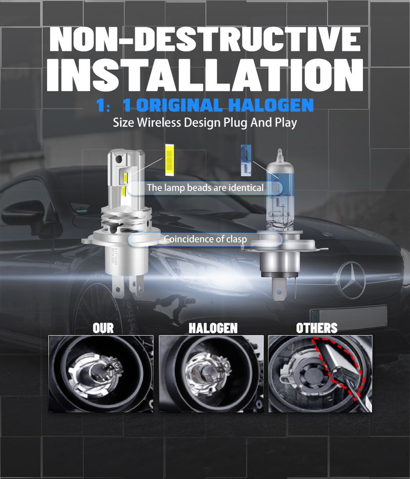 Żarówka reflektorowa Turbo H4 H7 H11 CANBUS 1000W 1000000LM H8 9005 HB3 9006 HB4 Mini lampa CSP bezprzewodowa samochodowa LED z wentylatorem_voghion.com