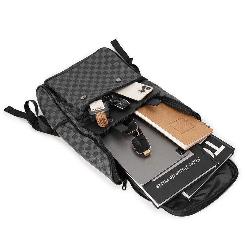 Men's trendy brand minimalist plaid university book computer backpack new model_voghion.com