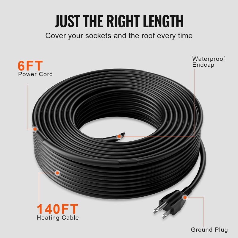 VEVOR Self-Regulating Pipe Heating Cable 140FT 5W/FT Heat Tape For Pipes Roof_voghion.com