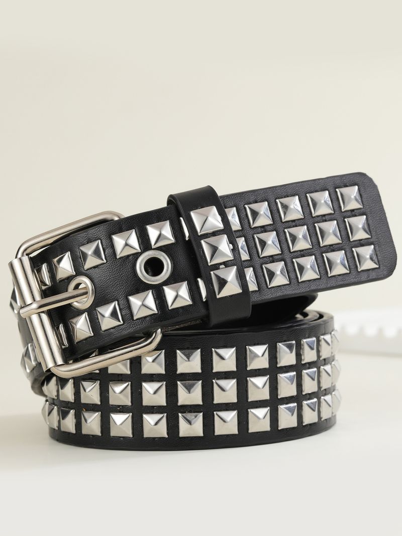 New European and American Square Bead Rivet Belt, Metal Pyramid Belt, Cross border Belt for Men and Women, Punk Hardware Jeans Belt_voghion.com
