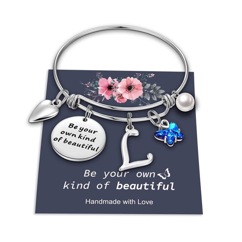 Bracciale con etichetta rotonda regolabile, ciondolo a forma di farfalla blu con perla dell'amore, bracciale in acciaio inossidabile con ciondolo a forma di lettera_voghion.com