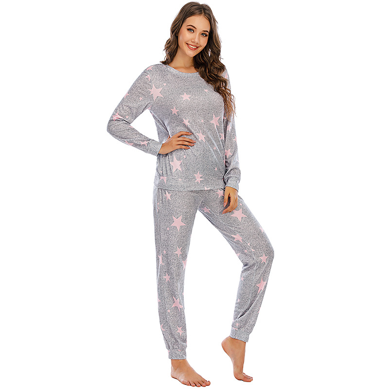 Pyjama étoile à cinq branches pour femmes, vêtements décontractés à manches longues pour dames, vêtements de maison, nouvelle collection_voghion.com
