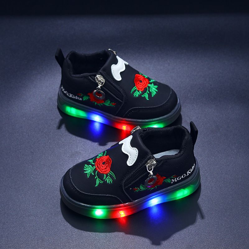 2025 New Luminous Children Embroidered Zipper Light Up Children's Shoes Girls Sneakers Light Up Girls Casual_voghion.com