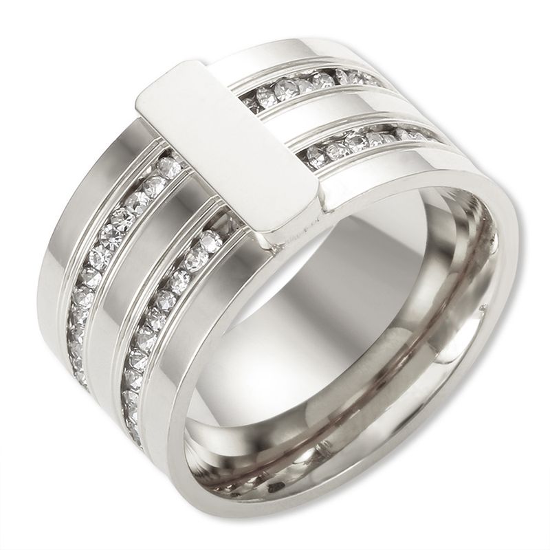 Ins Light Luxe Stijl Gegalvaniseerde Goudkleurige Ingelegde Diamanten Niche High-end Sense Damesring van Roestvrij Staal_voghion.com