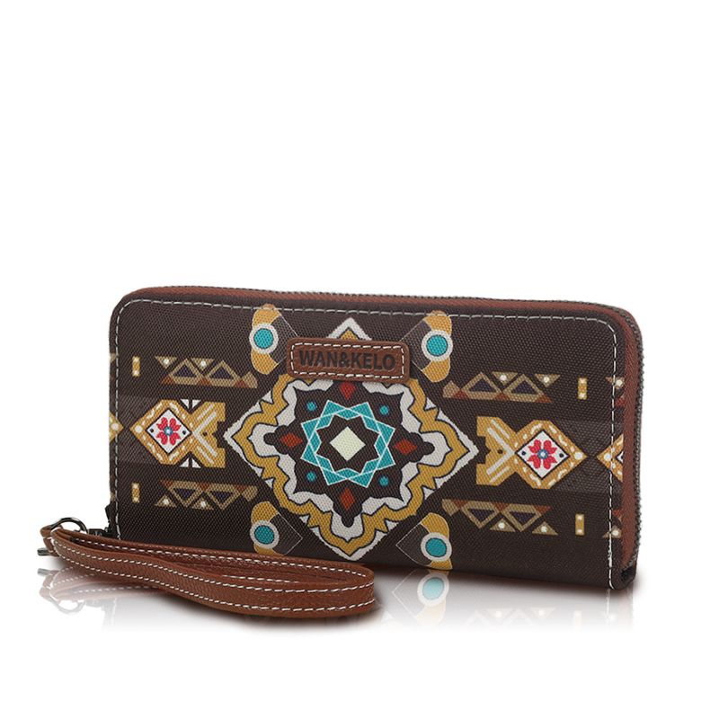 Carteira feminina RFID de alta qualidade com desconto internacional, estilo boêmio ocidental retrô, bolsa de pulso feminina, carteira à prova d'água_voghion.com