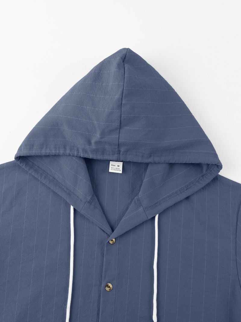 Camicia casual a maniche lunghe con cappuccio e bottoni, nuova, in cotone e lino, a righe, da uomo_voghion.com