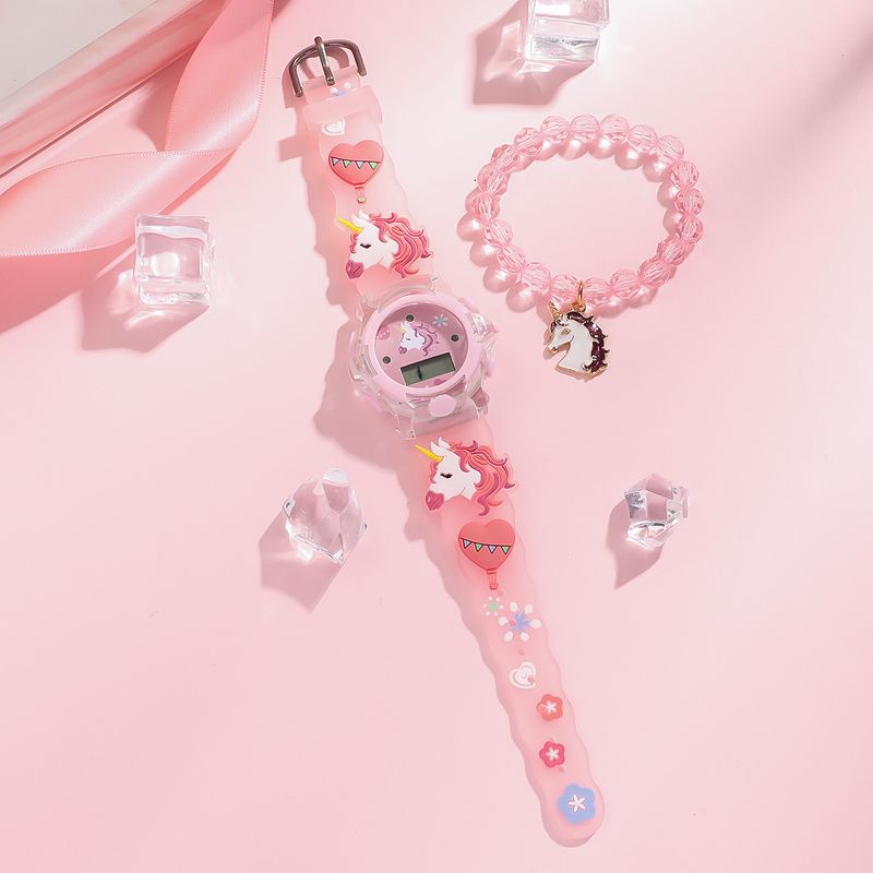 Children's Watches Fantasy Unicorn Pattern Dial With Beaded Cute Cartoon Bracelet Jewelry Set 2pcs/Set_voghion.com