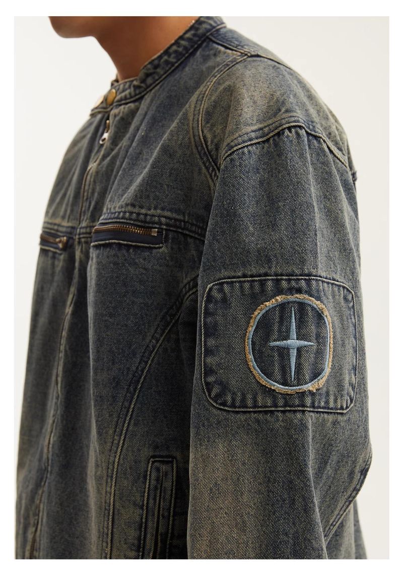 Herrenbekleidung Retro Washed Distressed Jeansjacke Coole lockere lässige Reißverschlussjacke Tops_voghion.com