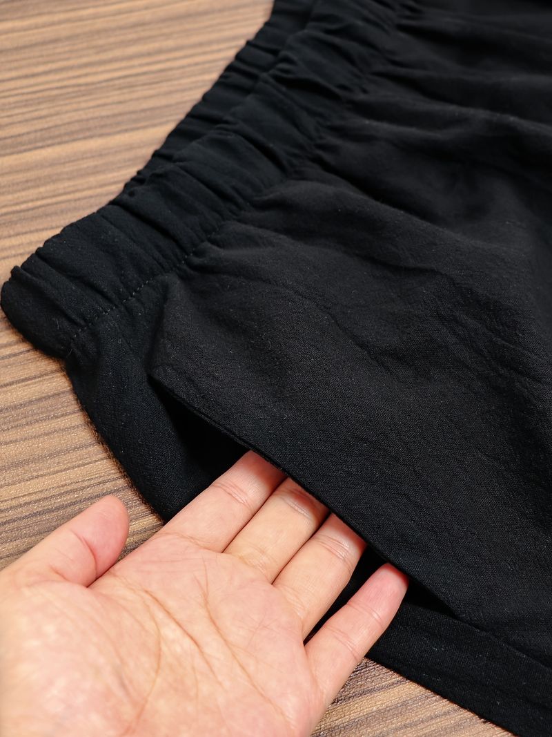 Pantaloni larghi alla moda da donna, casual, larghi, in cotone e lino, con elastico in vita, a nove punte_voghion.com