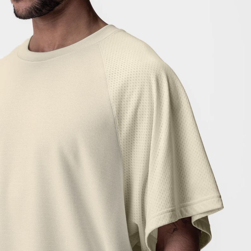 T-shirt de sport à manches courtes pour homme, style européen d'été, avec empiècement en maille gaufrée, séchage rapide, respirant et tendance._voghion.com