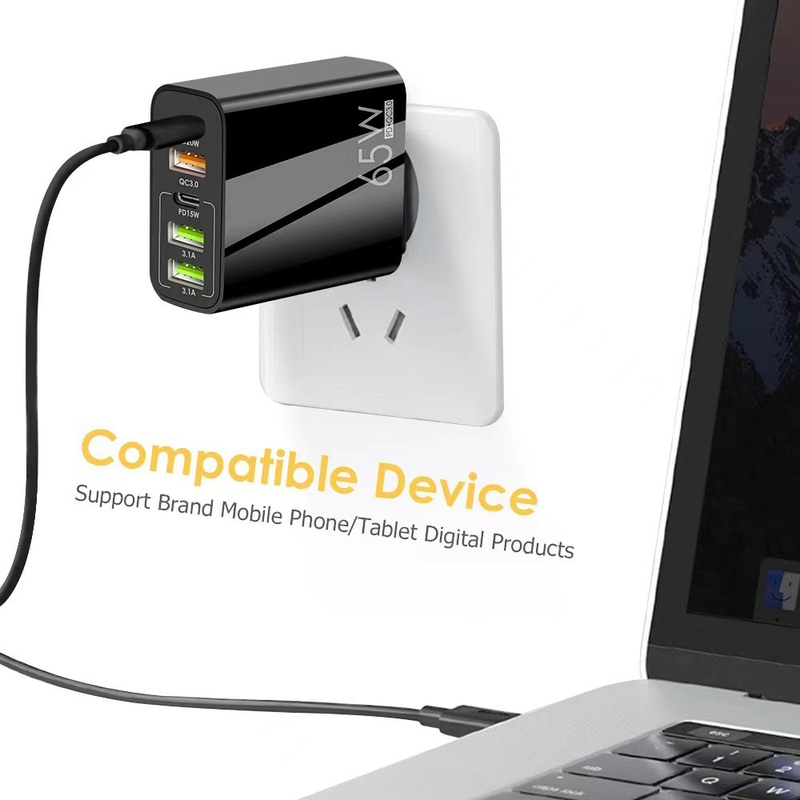 Caricabatterie GaN da 65 W USB PD Spine Muti Ricarica rapida Caricabatterie GaN Caricabatterie rapido per telefoni cellulari Tipo C_voghion.com