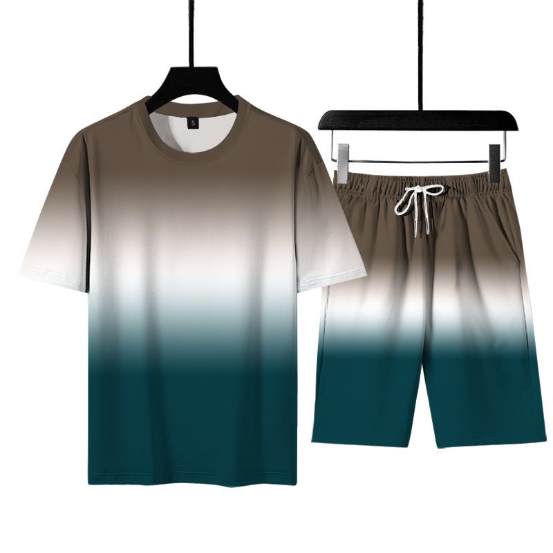 Nuevo estilo de camiseta de manga corta con estampado 3D esencial de 2 piezas para conjunto deportivo casual de verano para hombres_voghion.com