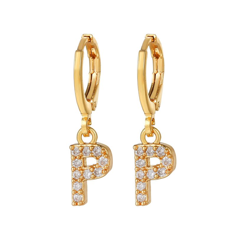 Orecchini alla moda con fibbia in rame placcato con micro-intarsi in zircone per donna, semplici ed eleganti, con orecchini a forma di lettera_voghion.com